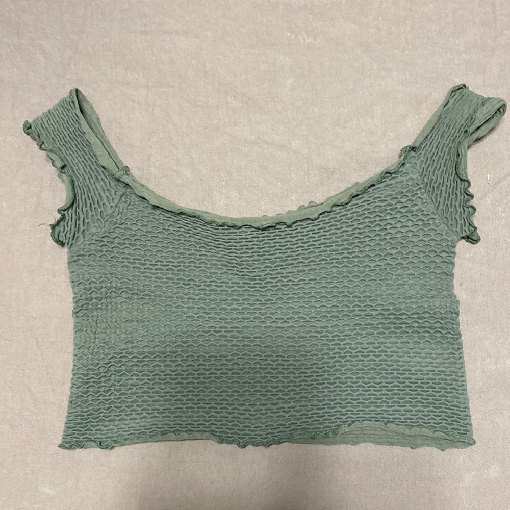Free People Intimately green smocked off shoulder crop top